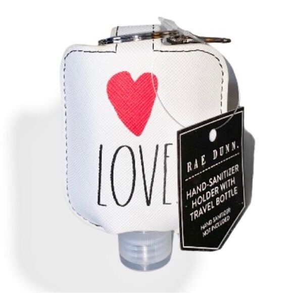 Rae Dunn LOVE Hand Sanitation Holder w/ Travel Bottle & Key Chain NEW Heart - Picture 1 of 5